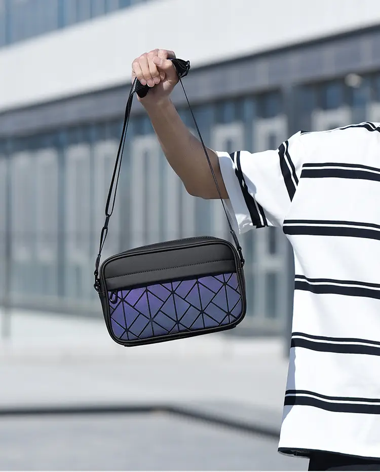 2025 Men Rhombus Crossbody Bag Black Purple — feature 15