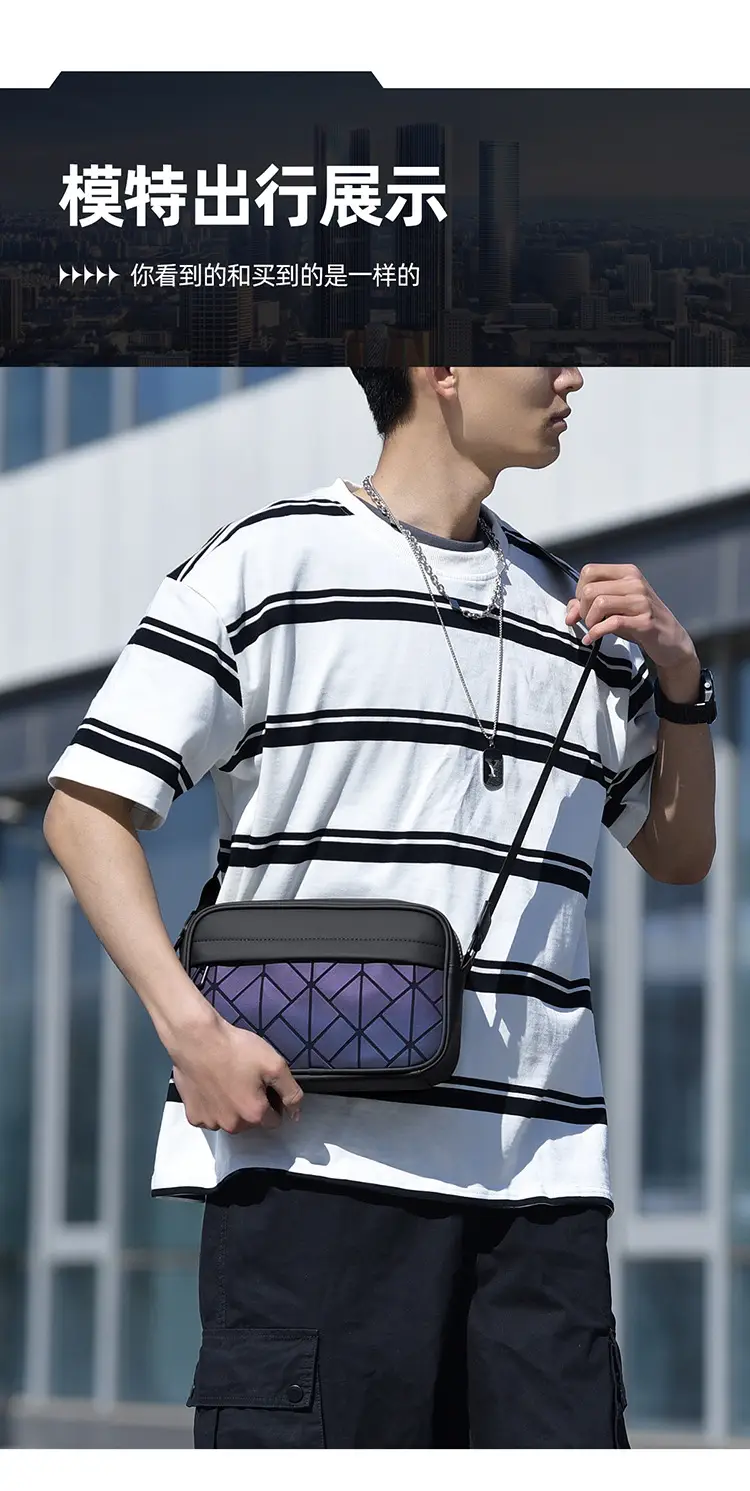2025 Men Rhombus Crossbody Bag Black Purple — feature 17