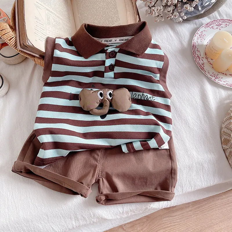 Children's Striped Polo Suit Brown Cotton Kids 2025 — feature 2