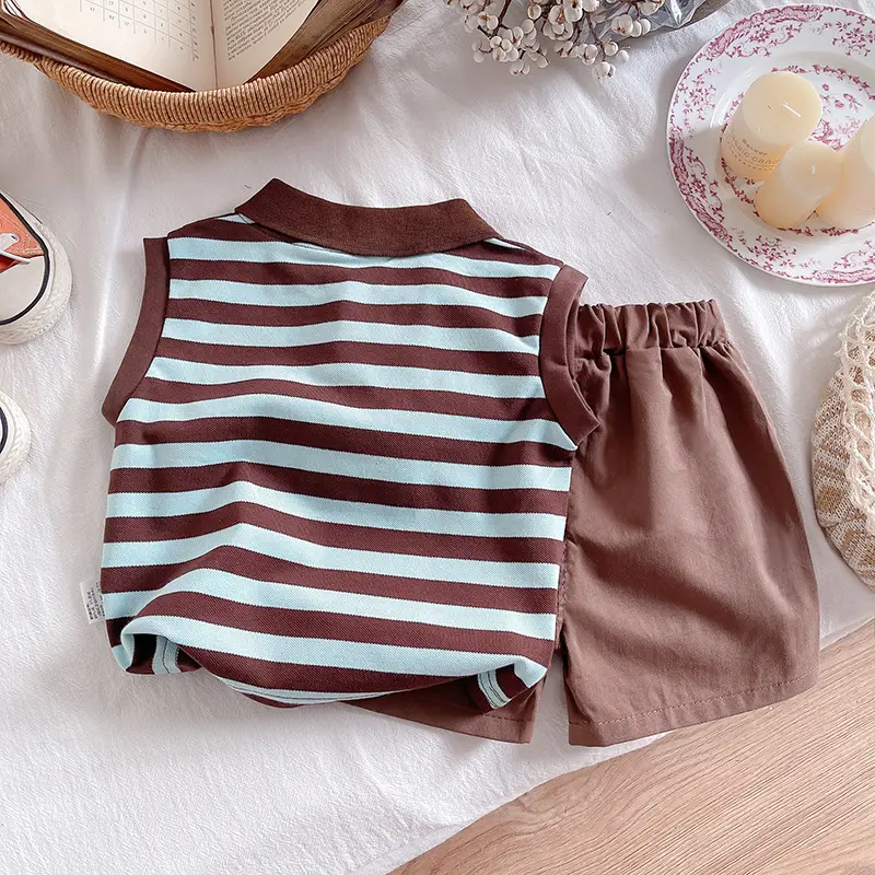 Children's Striped Polo Suit Brown Cotton Kids 2025 — feature 3