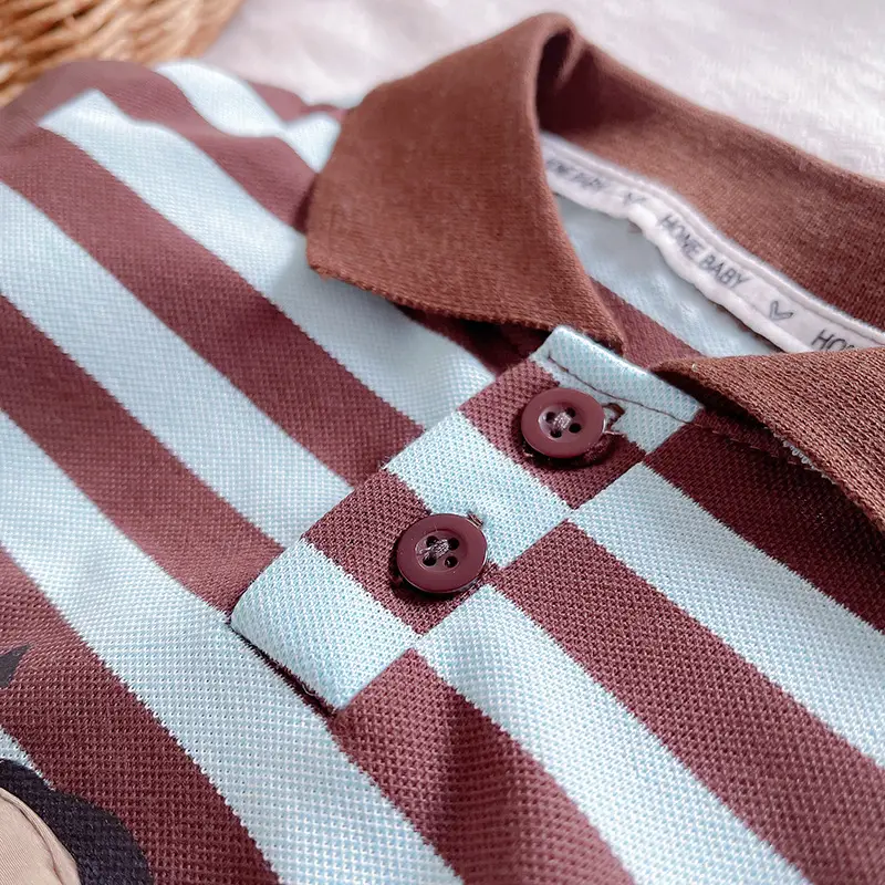Children's Striped Polo Suit Brown Cotton Kids 2025 — feature 5