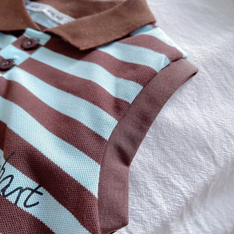 Children's Striped Polo Suit Brown Cotton Kids 2025 — feature 7