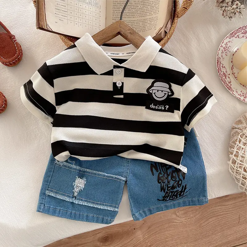 Boys Blue Denim Shorts with "New Look" Print 2025 Summer — feature 1