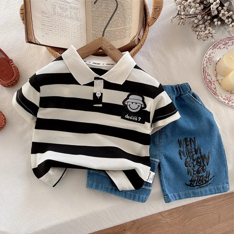 Boys Blue Denim Shorts with "New Look" Print 2025 Summer — feature 2
