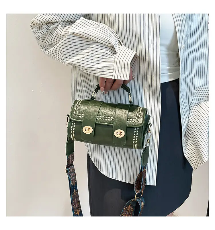 Green Leather Crossbody Bag with Wide Strap — feature 30
