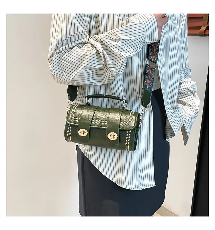 Green Leather Crossbody Bag with Wide Strap — feature 32