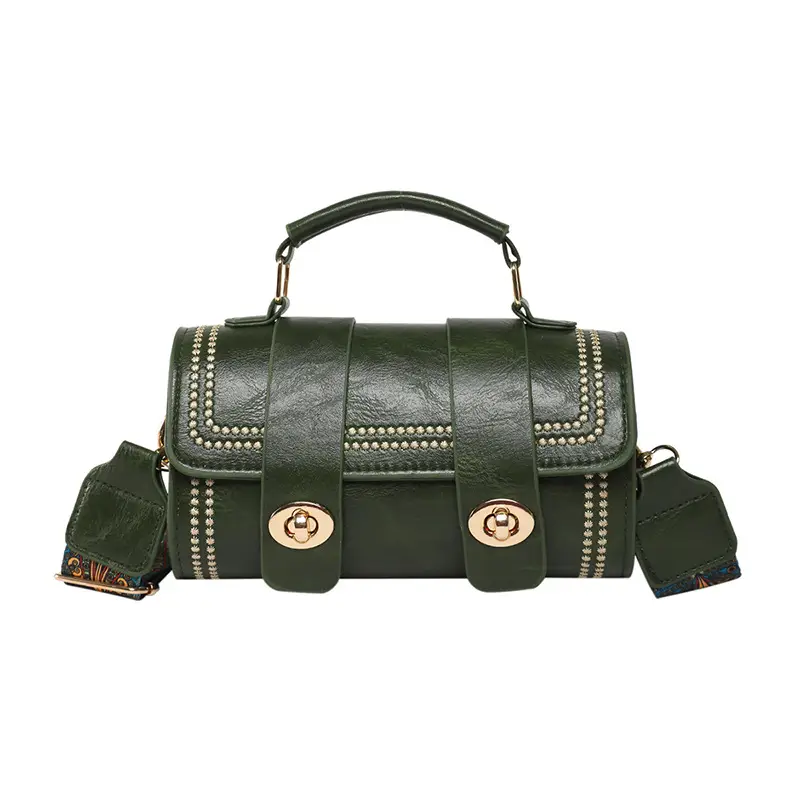 Green Leather Crossbody Bag with Wide Strap - Image 5