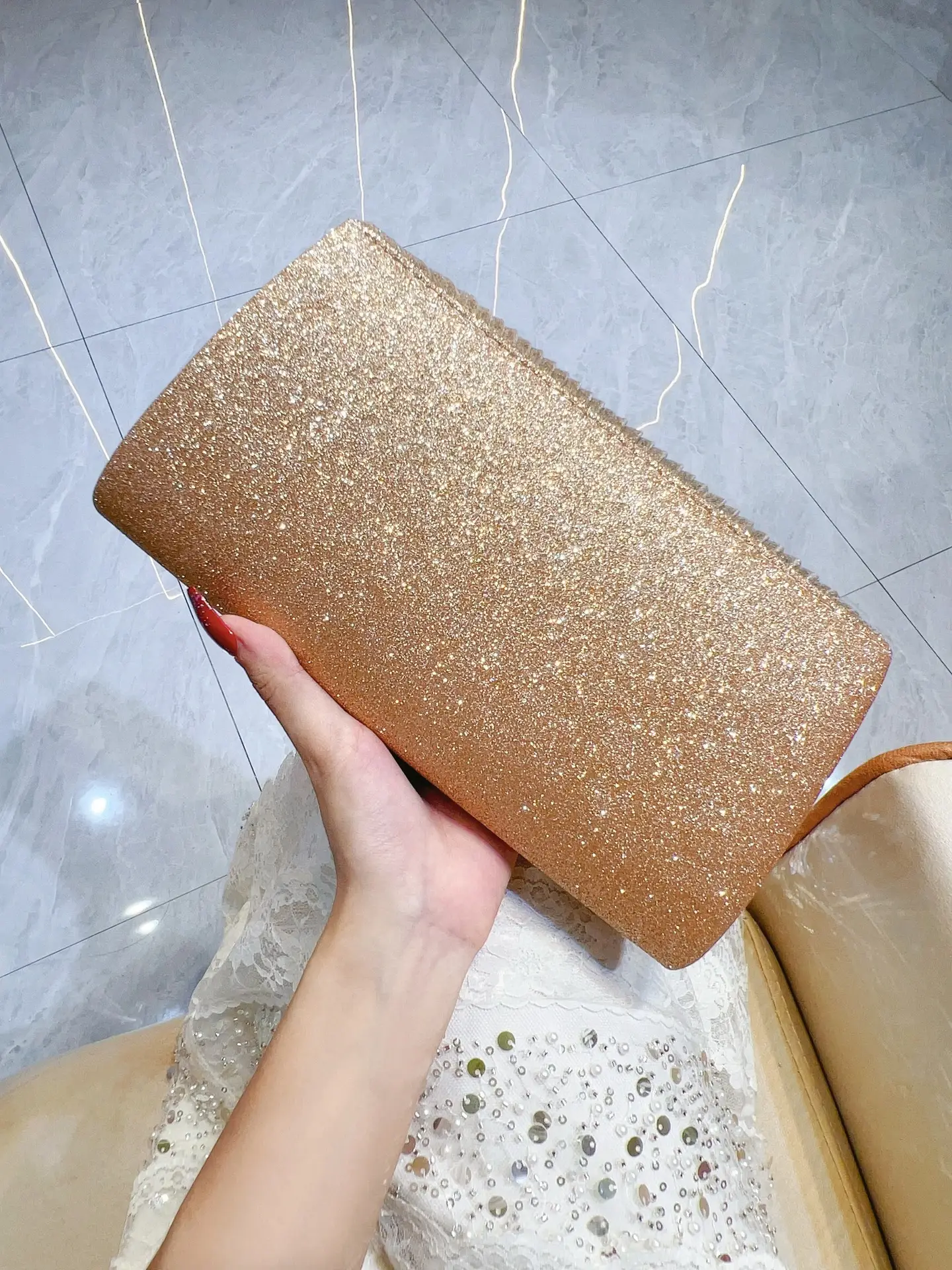 Glitter Pleated Shoulder Clutch Bag for Women - Image 7