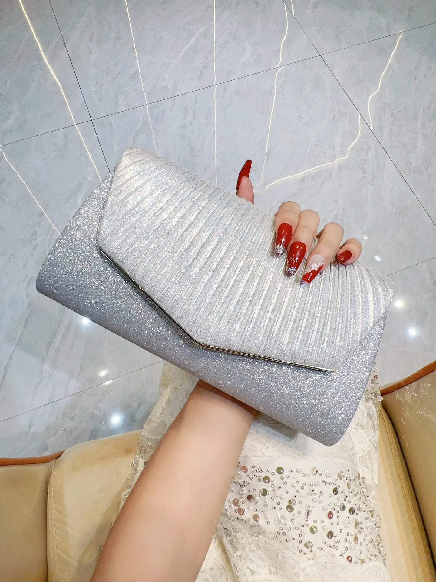 Glitter Pleated Shoulder Clutch Bag for Women — feature 10