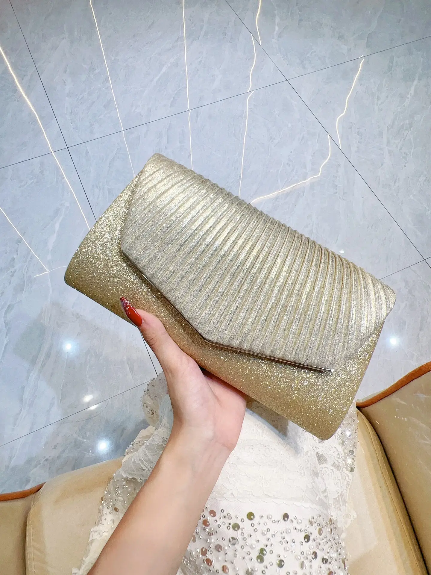 Glitter Pleated Shoulder Clutch Bag for Women — feature 11