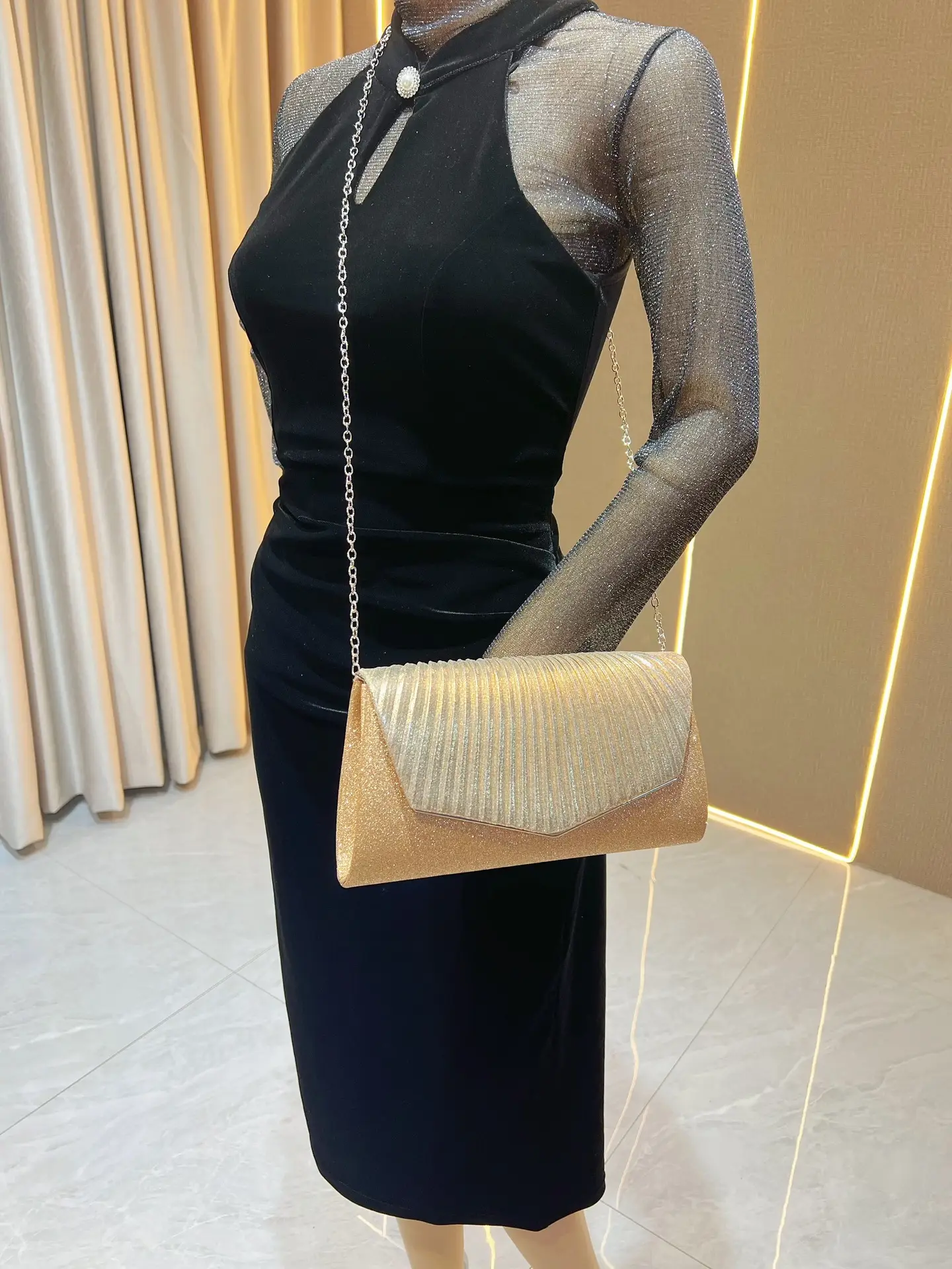 Glitter Pleated Shoulder Clutch Bag for Women — feature 13