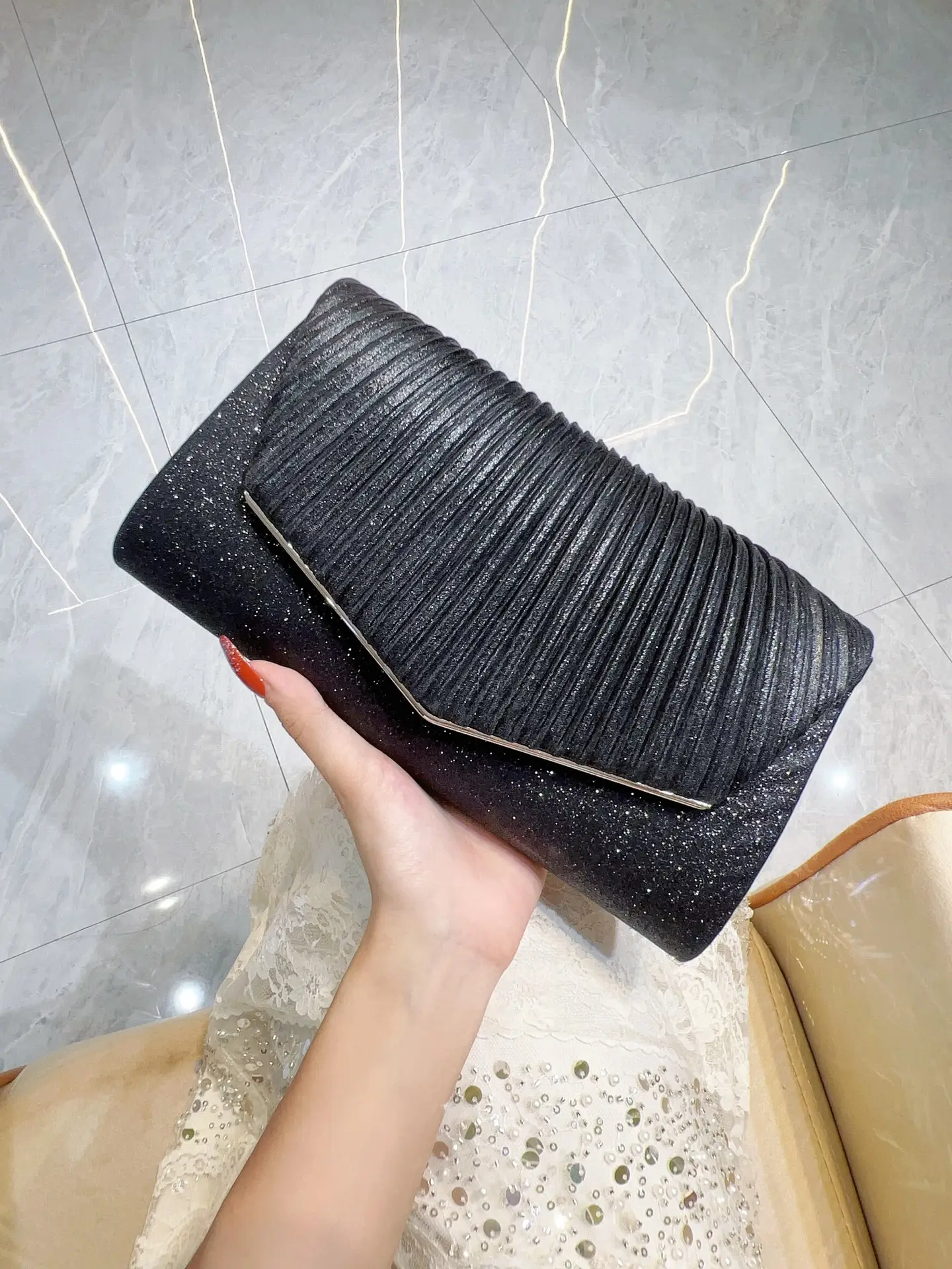 Glitter Pleated Shoulder Clutch Bag for Women — feature 9