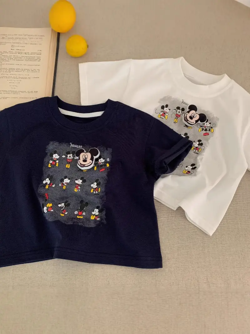Kids Cartoon T-Shirt Navy Blue 2025 Summer - Image 3
