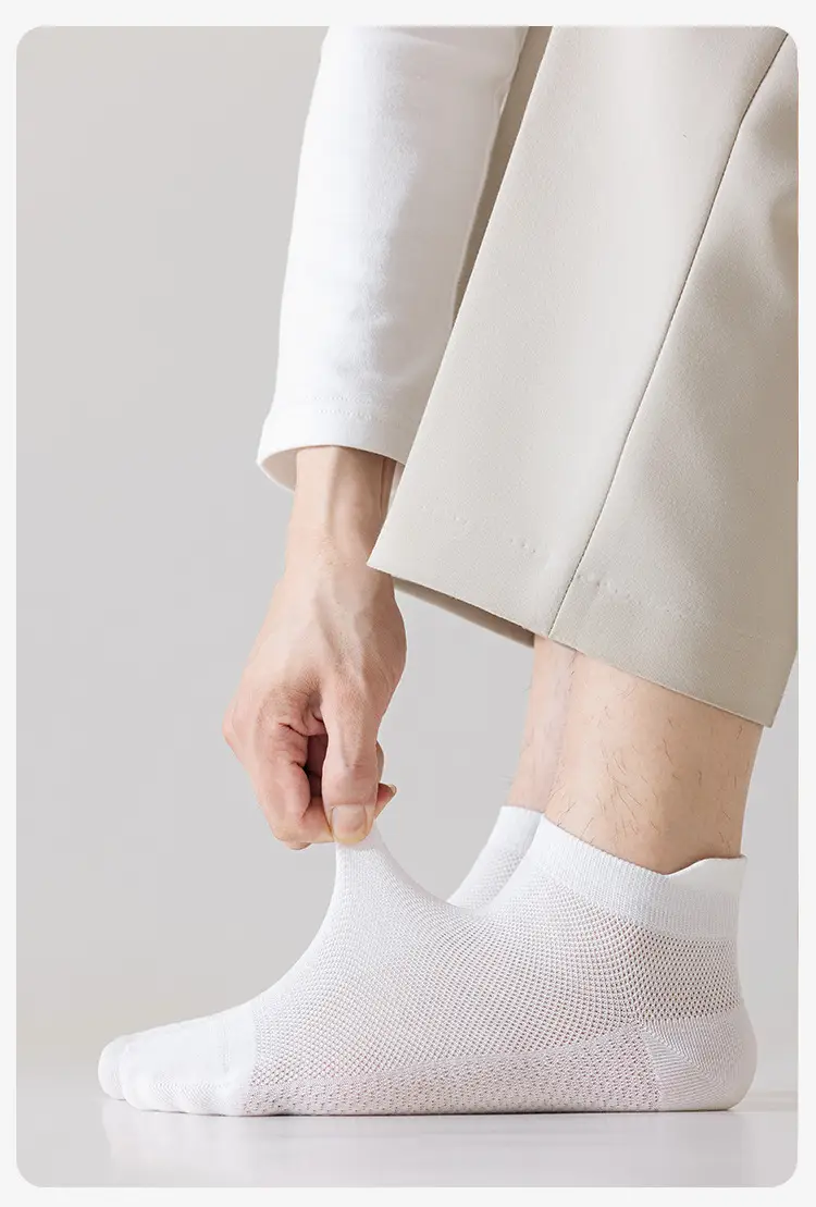 Socks men's summer thin cotton yarn deodorant sweat-absorbent tube socks white sports mesh breathable men's socks — feature 12
