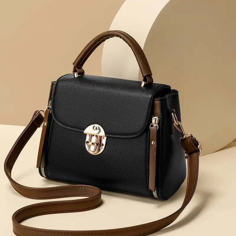 Retro Simple Lock Bag Women's Beige Satchel Crossbody - Image 6