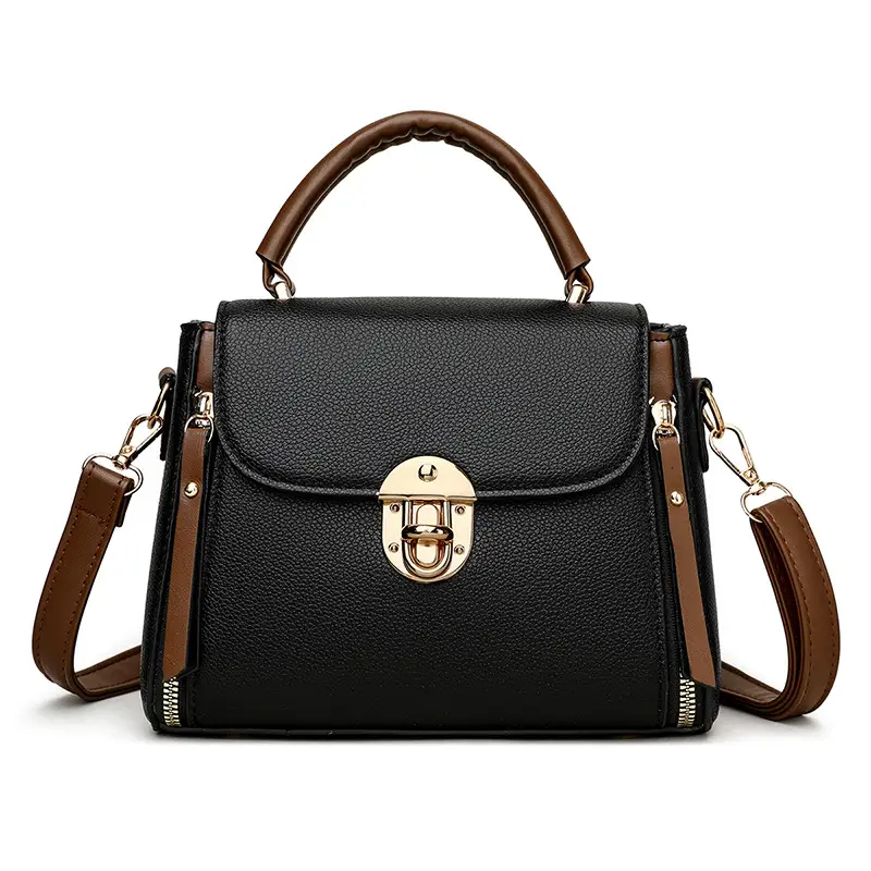 Retro Simple Lock Bag Women's Beige Satchel Crossbody - Image 7