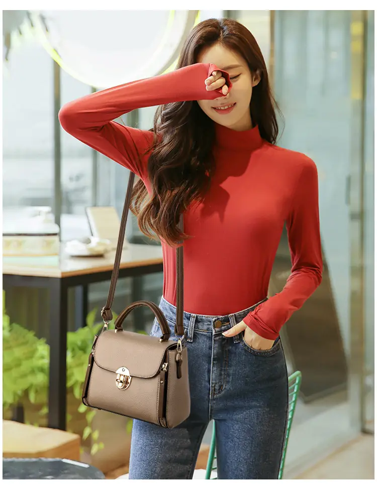 Retro Simple Lock Bag Women's Beige Satchel Crossbody — feature 13
