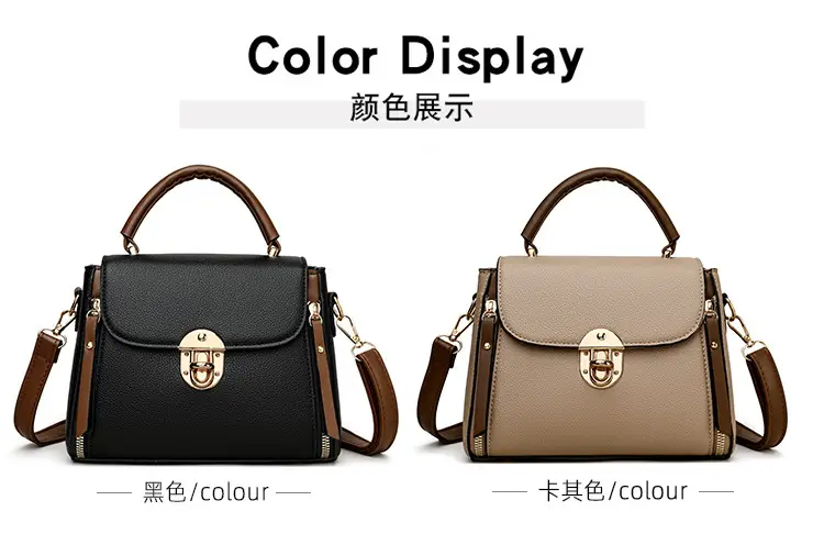 Retro Simple Lock Bag Women's Beige Satchel Crossbody — feature 18