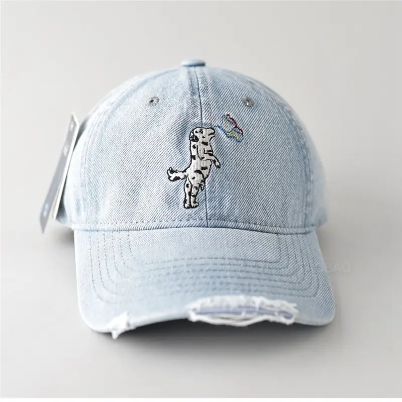 Light Blue Cartoon Puppy Denim Cap for Women