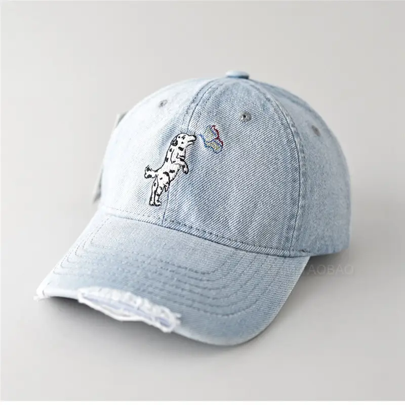 Light Blue Cartoon Puppy Denim Cap for Women