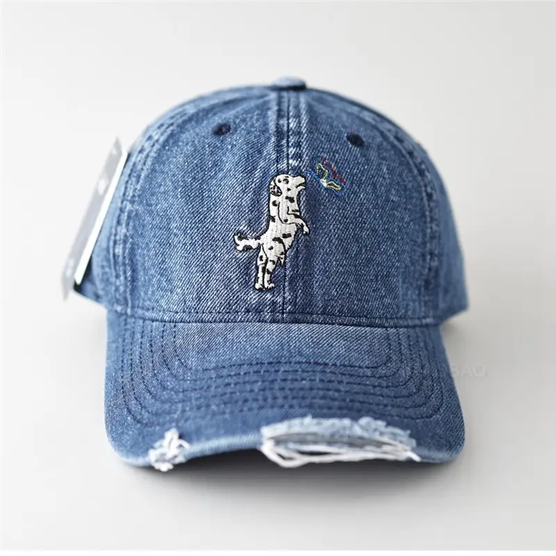 Light Blue Cartoon Puppy Denim Cap for Women