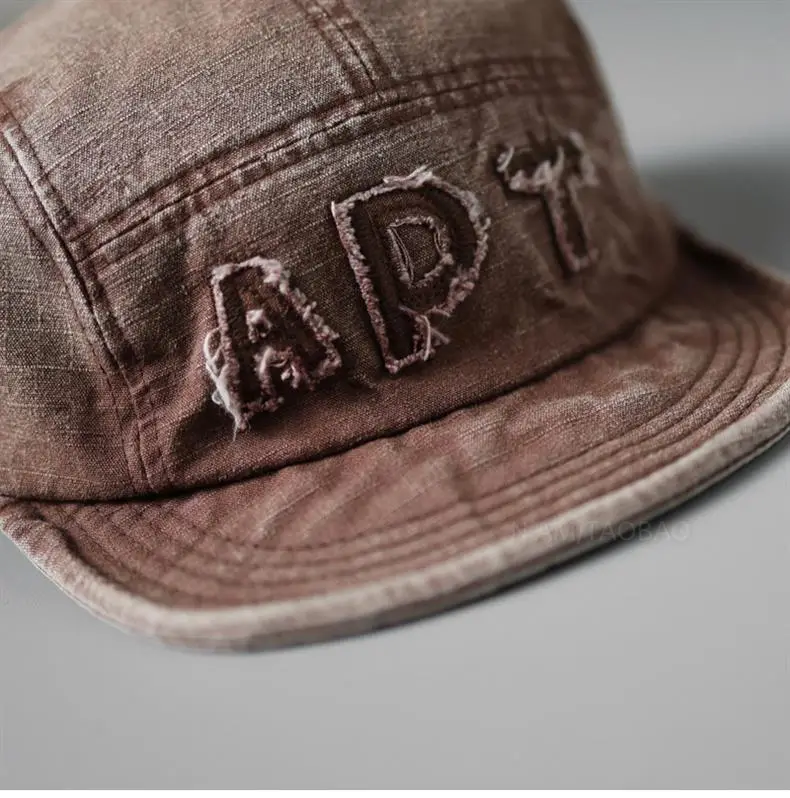 Men Women Retro Letter Patch Baseball Cap Beige — feature 9