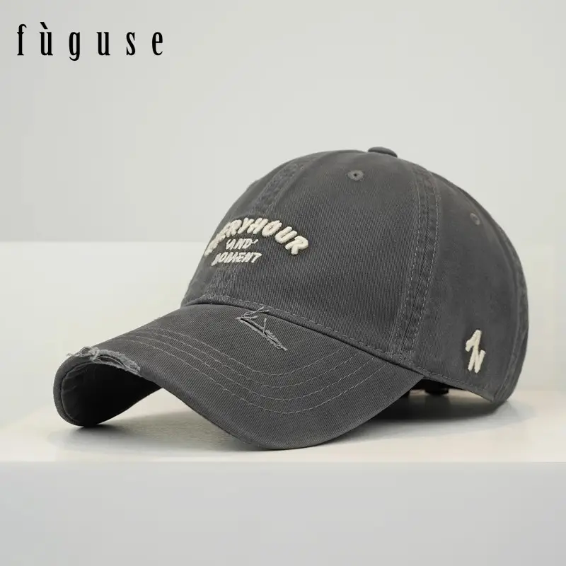 Vintage Distressed Black Baseball Cap Unisex Letter Curved Brim - Image 7