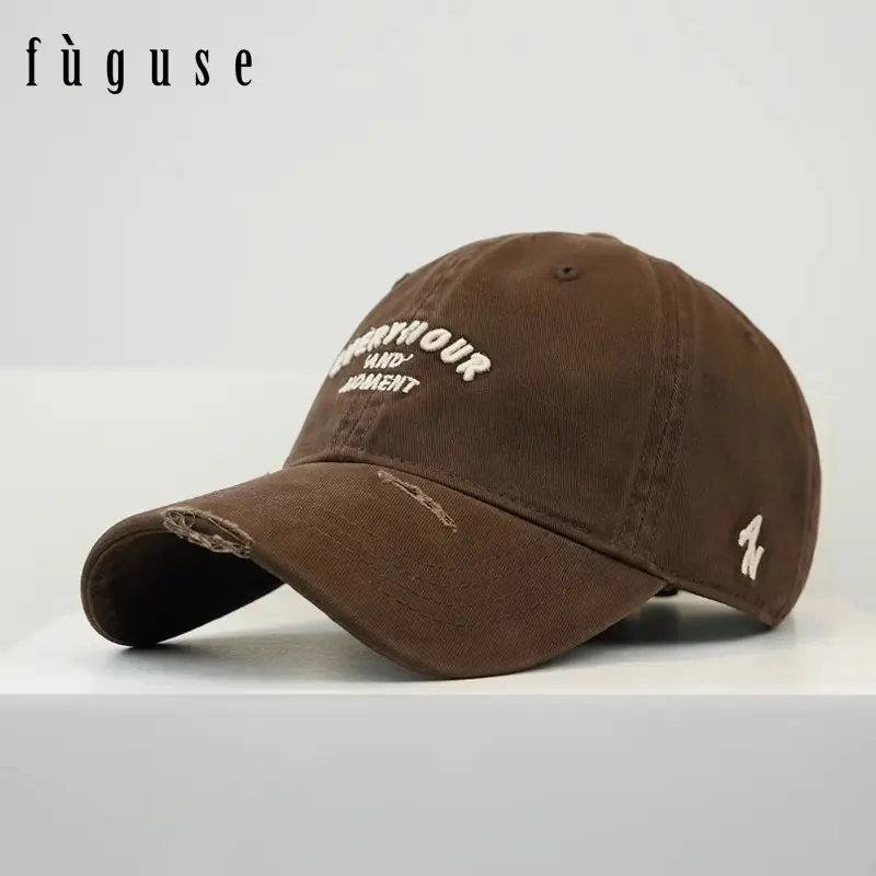 Vintage Distressed Black Baseball Cap Unisex Letter Curved Brim - Image 8