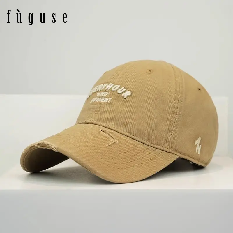 Vintage Distressed Black Baseball Cap Unisex Letter Curved Brim - Image 9