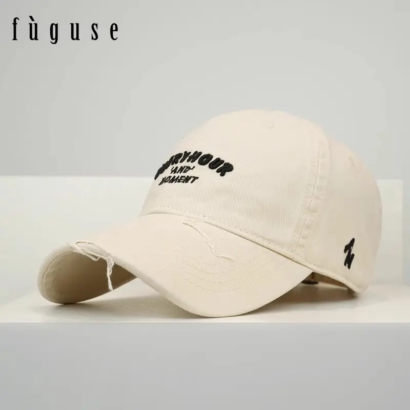 Vintage Distressed Black Baseball Cap Unisex Letter Curved Brim - Image 10