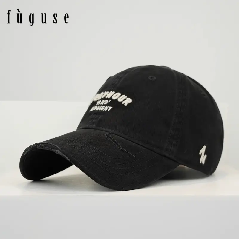 Vintage Distressed Black Baseball Cap Unisex Letter Curved Brim - Image 11