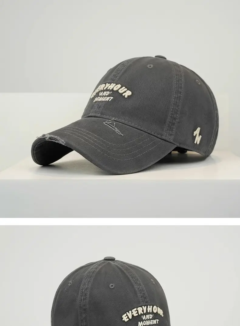 Vintage Distressed Black Baseball Cap Unisex Letter Curved Brim — feature 11