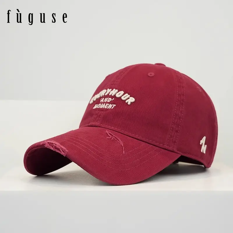 Vintage Distressed Black Baseball Cap Unisex Letter Curved Brim - Image 2