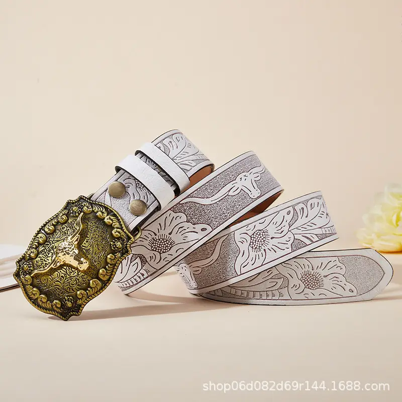 Vintage Western Denim Belt with Big Buckle White - Image 50
