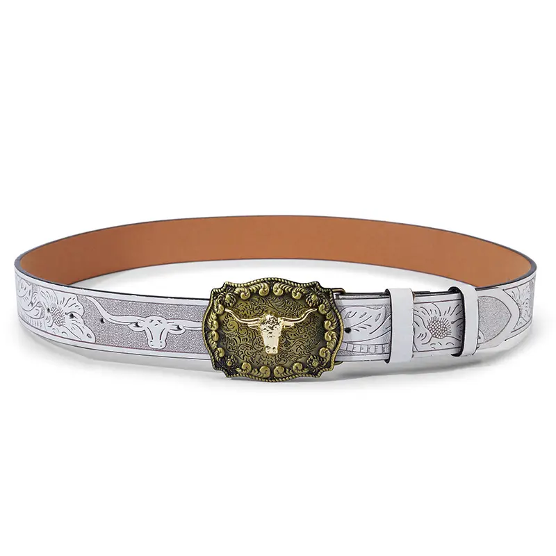 Vintage Western Denim Belt with Big Buckle White - Image 53