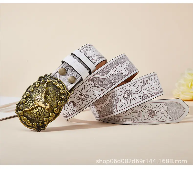 Vintage Western Denim Belt with Big Buckle White — feature 12