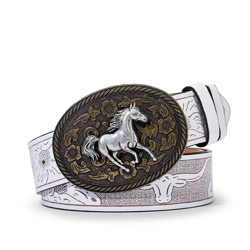 Vintage Western Denim Belt with Big Buckle White - Image 10