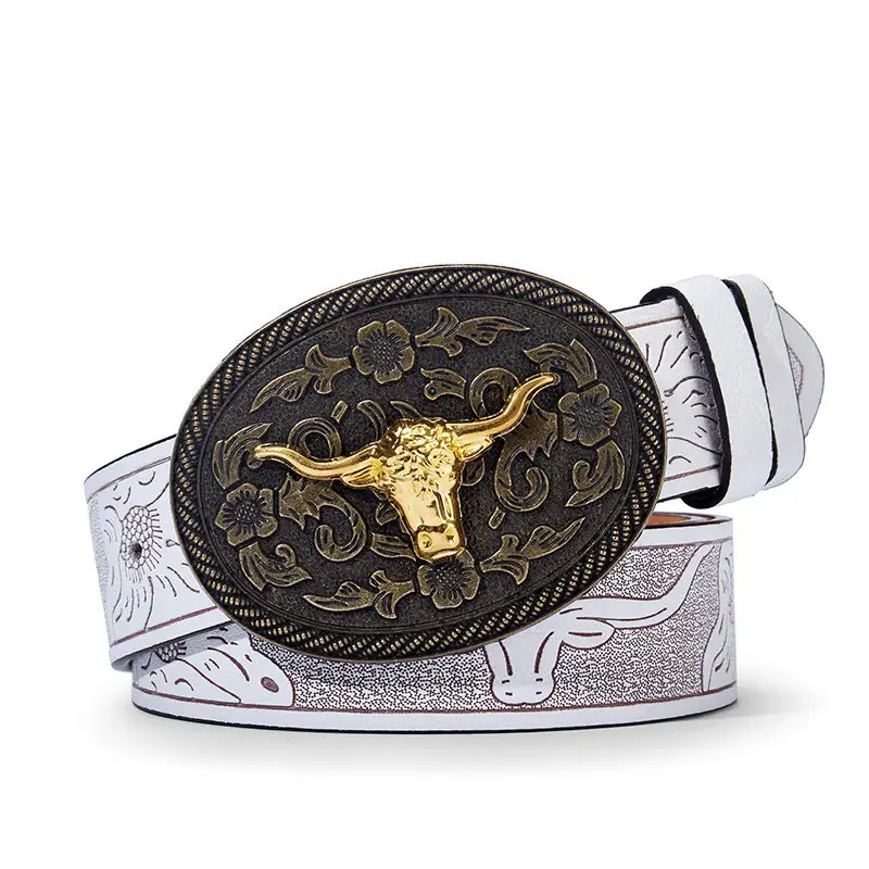Vintage Western Denim Belt with Big Buckle White - Image 11