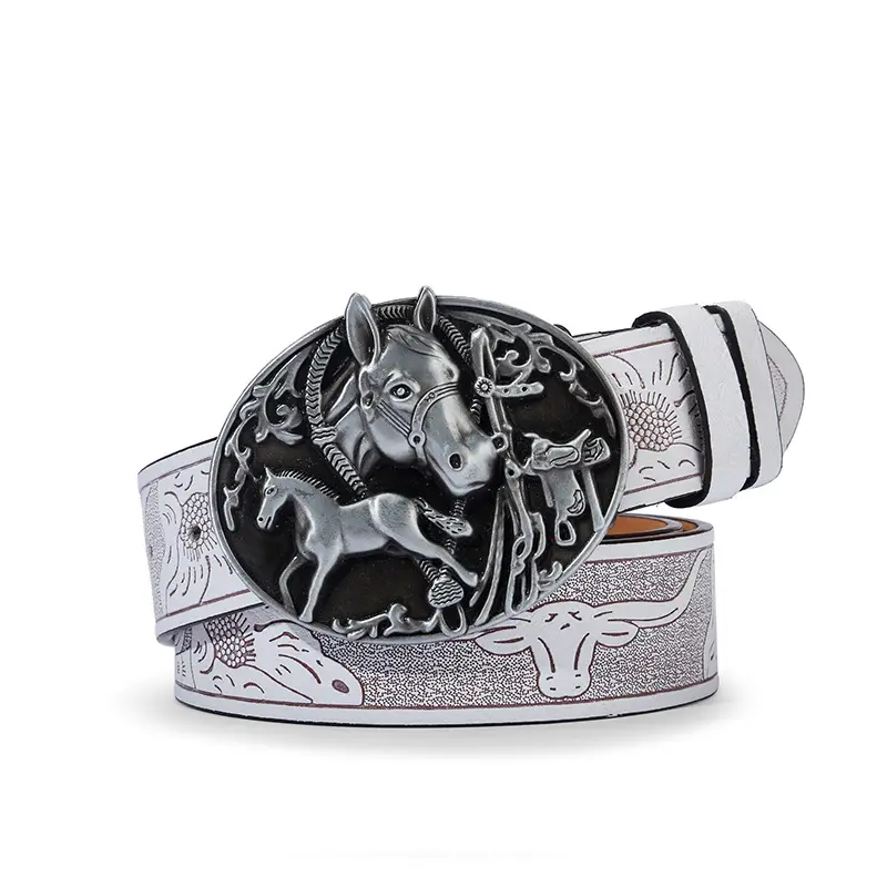 Vintage Western Denim Belt with Big Buckle White - Image 12