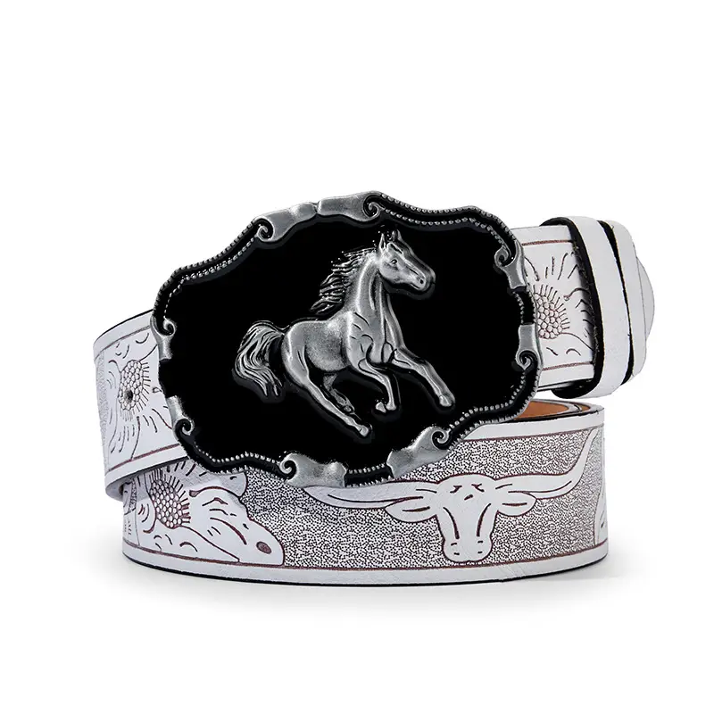 Vintage Western Denim Belt with Big Buckle White - Image 14