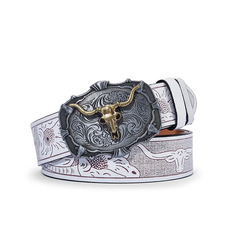 Vintage Western Denim Belt with Big Buckle White - Image 15