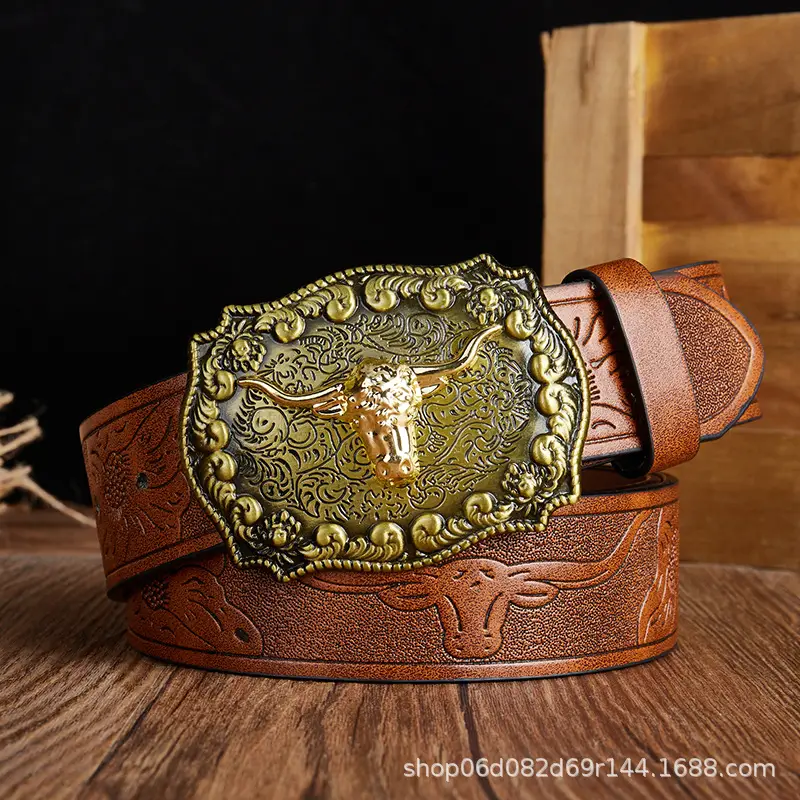 Vintage Western Denim Belt with Big Buckle White - Image 16
