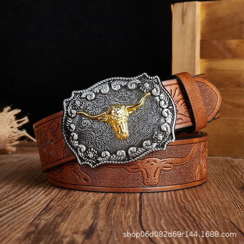 Vintage Western Denim Belt with Big Buckle White - Image 17
