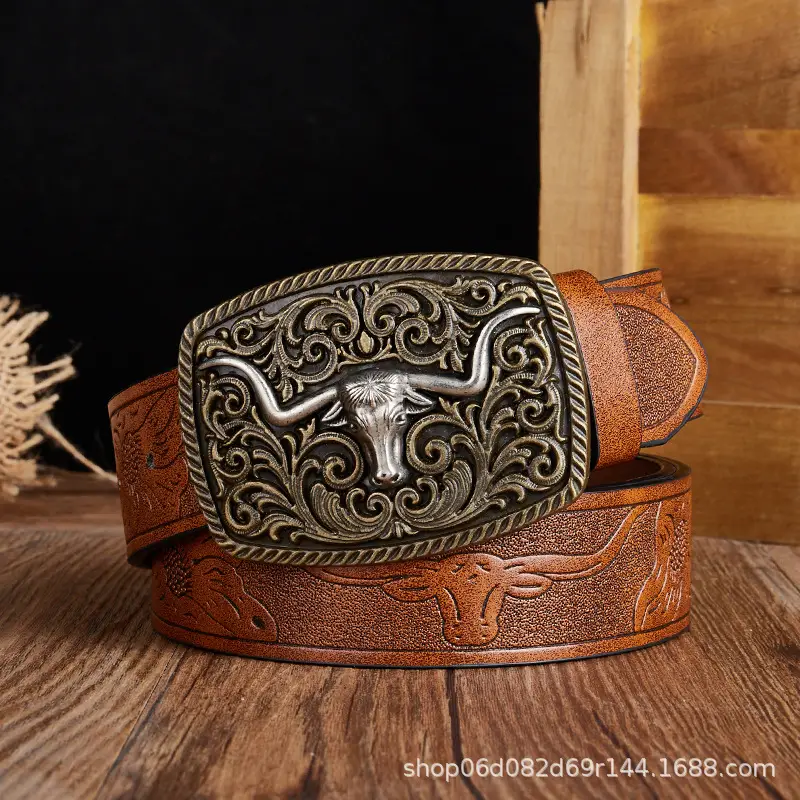Vintage Western Denim Belt with Big Buckle White - Image 18