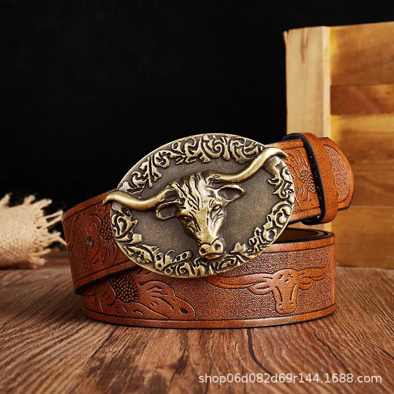 Vintage Western Denim Belt with Big Buckle White - Image 19