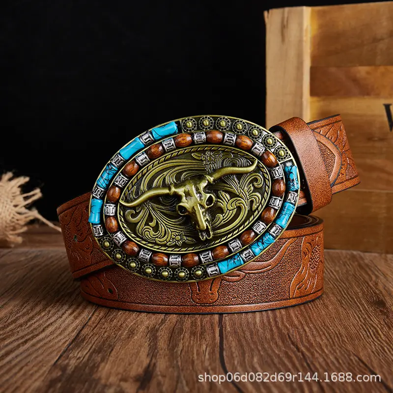 Vintage Western Denim Belt with Big Buckle White - Image 20