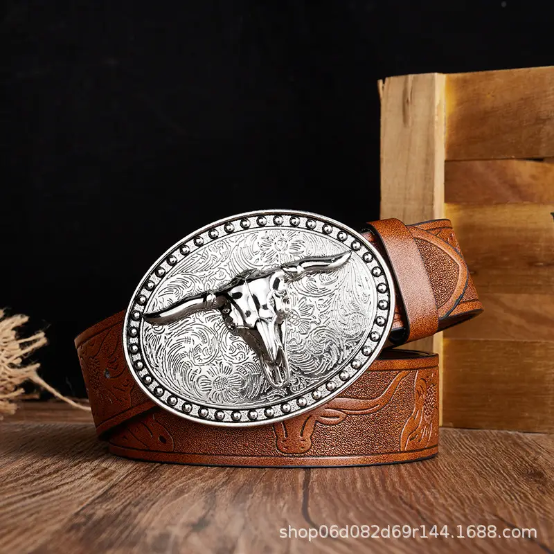 Vintage Western Denim Belt with Big Buckle White - Image 22