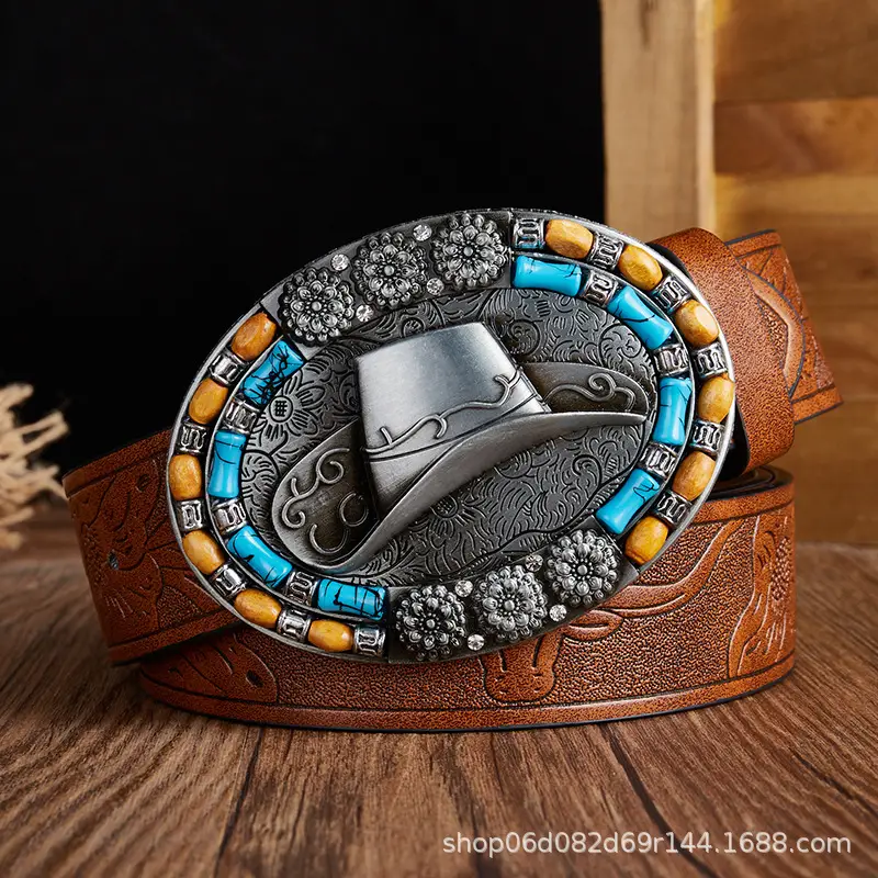 Vintage Western Denim Belt with Big Buckle White - Image 23