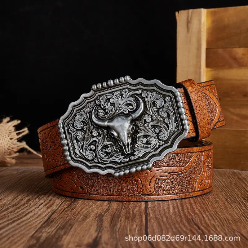Vintage Western Denim Belt with Big Buckle White - Image 24