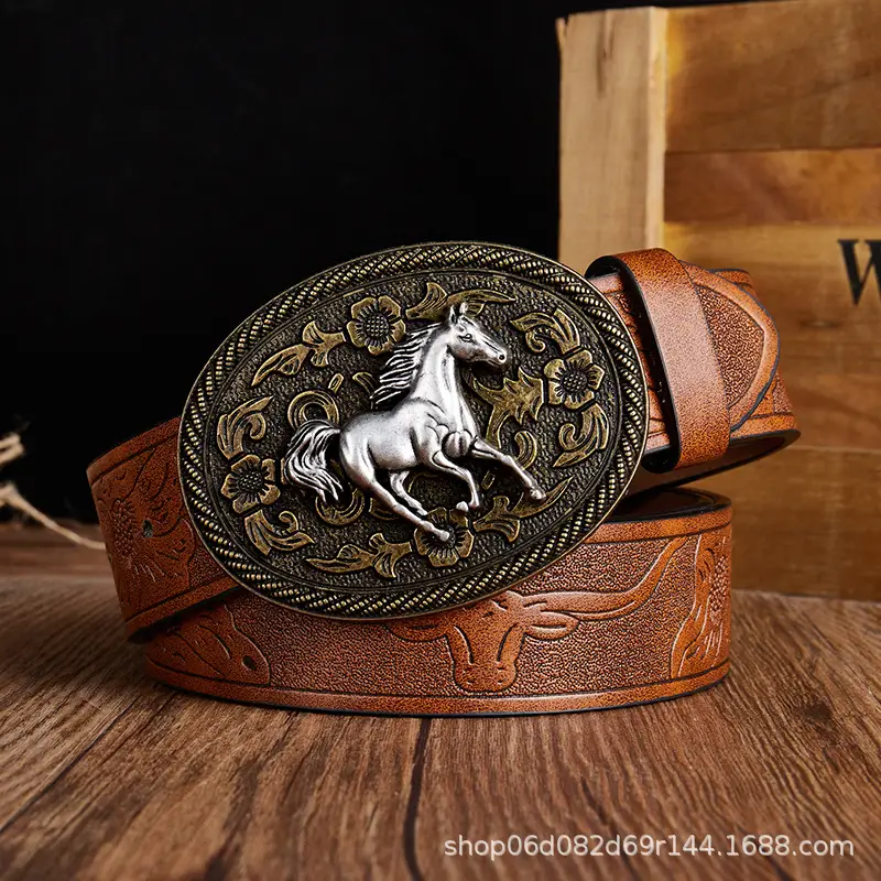 Vintage Western Denim Belt with Big Buckle White - Image 25